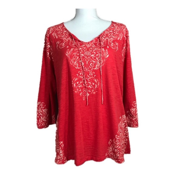 Lucky Brand Tops - Lucky Brand Orange Tunic With Foliage Print Sz 2X